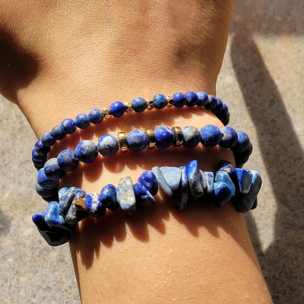 Sodalite Gemstone Bead Bracelet Set of 3